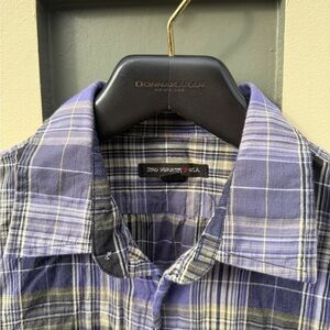 John Varvatos Men's Blue and Gray Plaid Shirt